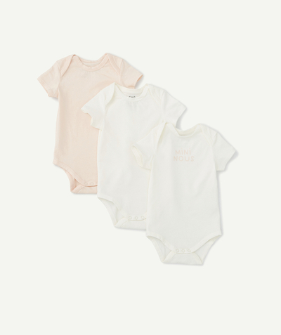 Essentials : 50% off 2nd item* family - PACK OF THREE BODYSUITS IN ORGANIC COTTON, MINI NOUS AND PINK