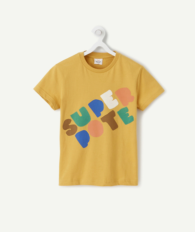 Summer essentials radius - YELLOW T-SHIRT IN ORGANIC COTTON WITH A FLOCKED MESSAGE