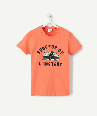 T-shirt Afdeling,Afdeling - ROOD T-SHIRT VAN GERECYCLEERD KATOEN, MET SURF-AFBEELDING