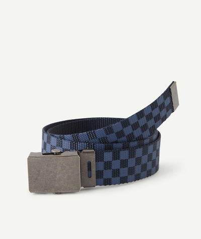 Belts - Braces - Bow ties radius - BOYS' BLUE AND BLACK CHEQUERED BELT WITH A METAL BUCKLE