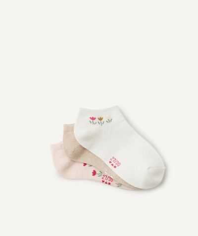 Tights and socks family - PACK OF THREE PAIRS OF GIRLS' FLOWER-PATTERNED AND SEQUINNED SOCKS