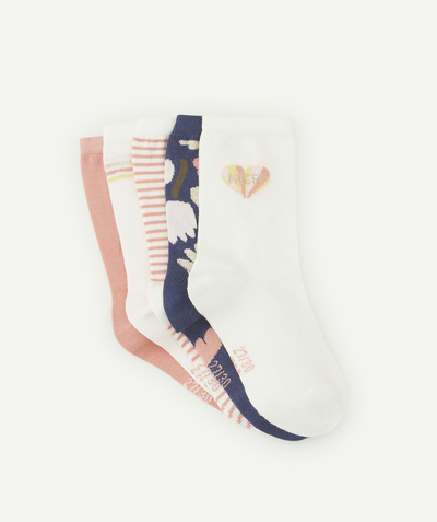 Tights and socks family - PACK OF FIVE PAIRS OF GIRLS' WHITE AND PINK ANKLE SOCKS