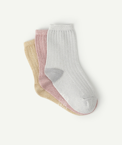 Tights and socks family - PACK OF THREE PAIRS OF GIRLS' SPARKLING SOCKS