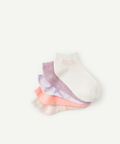 Tights and socks family - PACK OF FIVE PAIRS OF GIRLS' MAUVE AND PINK SOCKETTES