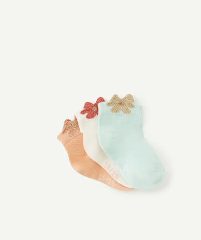 Baby-girl radius - PACK OF THREE PAIRS OF BABY GIRLS' SOCKS IN ORGANIC COTTON WITH FLOWERS