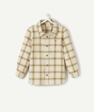 Shirt - Blouse Tao Categories - BABY BOYS' CREAM AND GREEN CHECKED SHIRT