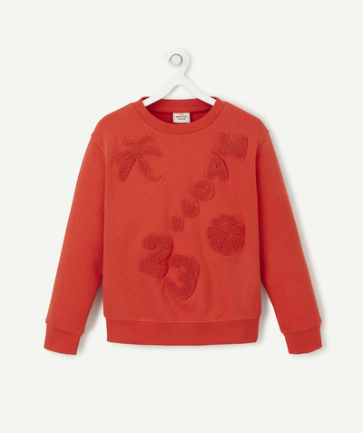 Outlet radius - RED SWEATSHIRT WITH MOTIFS IN BOUCLE