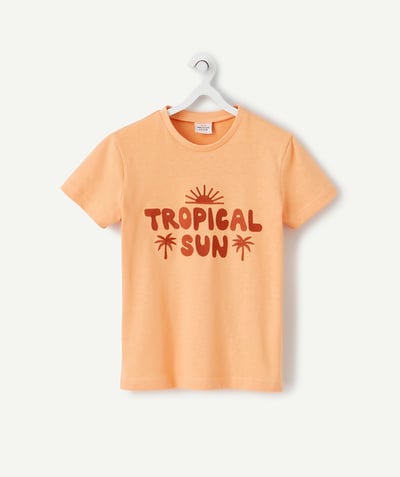 Low prices radius - ORANGE T-SHIRT IN ORGANIC COTTON WITH AN EMBROIDERED MESSAGE