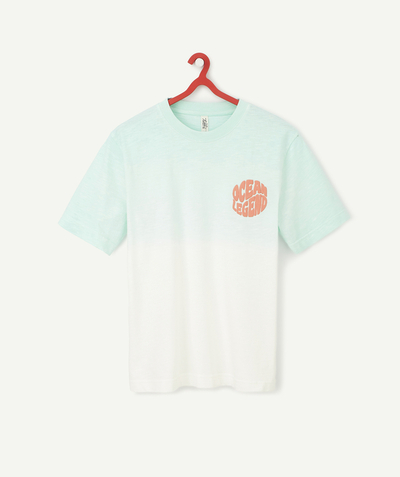 Summer essentials radius - GREEN AND WHITE ORGANIC COTTON T SHIRT WITH A FLOCKED MESSAGE