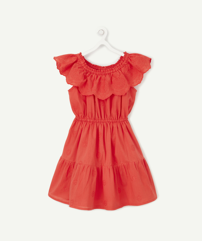 Girl radius - RED COTTON DRESS WITH FRILLS AND BRODERIE ANGLAIS