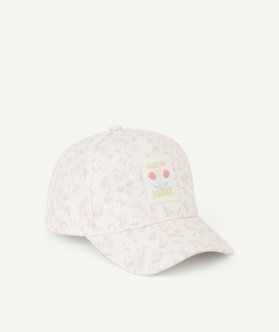 Hat, cap Tao Categories - GIRLS' CAP IN UNBLEACHED COTTON WITH A FLORAL PRINT