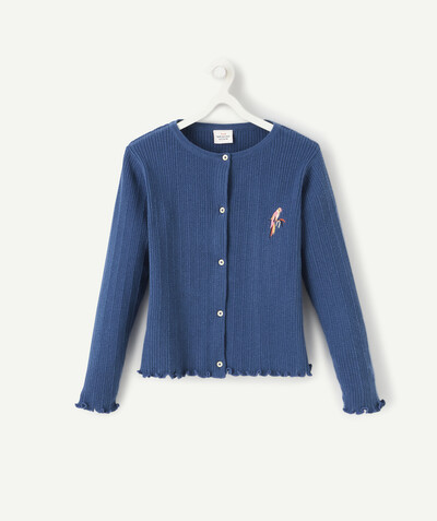 Girl radius - NAVY BLUE JACKET WITH SCALLOPS AND AN EMBROIDERED BIRD DESIGN
