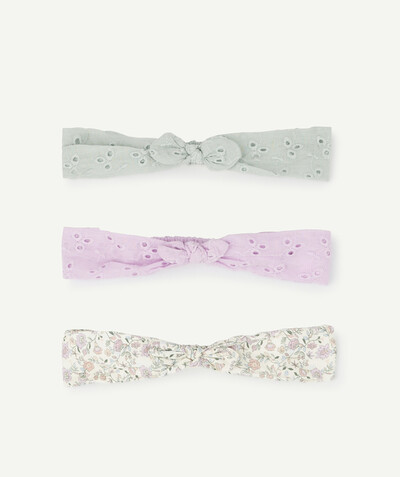 Outlet radius - SET OF THREE HAIRBANDS WITH BRODERIE ANGLAIS, PLAIN AND FLORAL