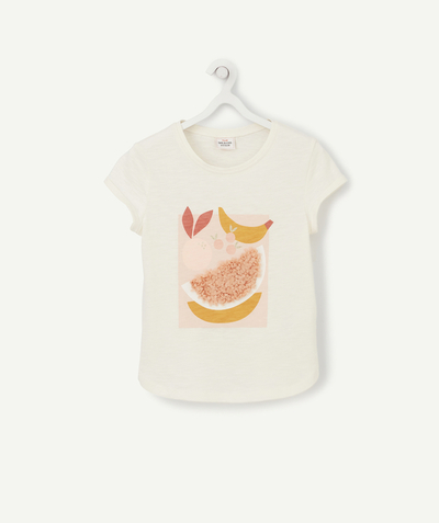 Girl radius - WHITE T-SHIRT IN ORGANIC COTTON WITH A RELIEF FRUIT DESIGN