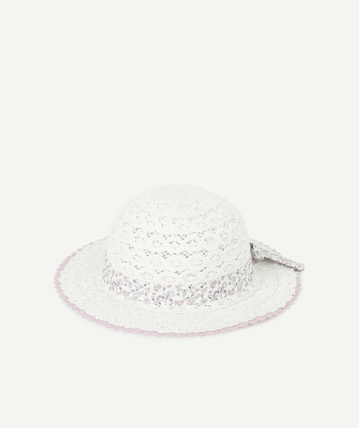 Baby-girl radius - CREAM CROCHET HAT WITH A FLORAL PRINT HAT BAND