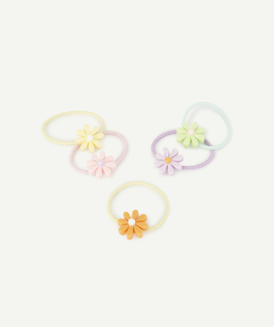 Hair accessories Tao Categories - PACK OF FIVE BABY GIRLS' ELASTICS WITH COLOURED FLOWERS