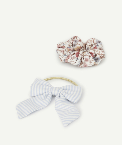 Hair accessories Tao Categories - SET OF TWO STRIPED AND FLOWERED SCRUNCHIES