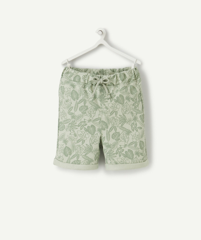 Shorts - Bermuda shorts family - BABY BOYS' SHORTS IN GREEN RECYCLED FIBERS WITH A TROPICAL PRINT
