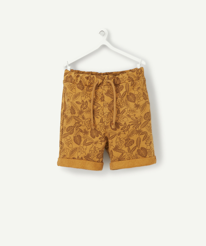 Basics radius - BABY BOYS' OCHRE BERMUDA SHORTS IN RECYCLED COTTON WITH A TROPICAL PRINT