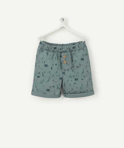 short Tao Categories - BABY BOYS' BERMUDA SHORTS IN GREEN COTTON WITH A JUNGLE THEME