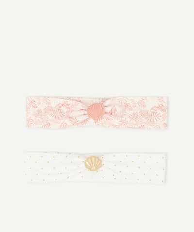 Baby-girl radius - SET OF TWO SPOTTED AND FLOWER-PATTERNED HAIRBANDS WITH SEASHELLS