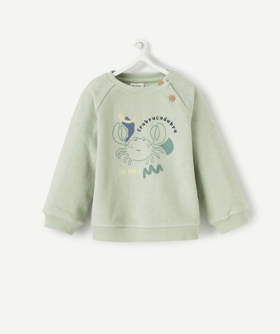 Pullover - Sweatshirt Tao Categories - BABY BOYS' GREEN COTTON TERRY CLOTH SWEATSHIRT