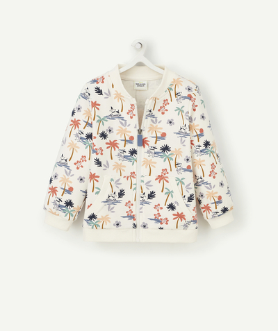Pullover - Sweatshirt Tao Categories - BABY BOYS' ZIPPED CARDIGAN IN CREAM WITH A PALM TREE PRINT
