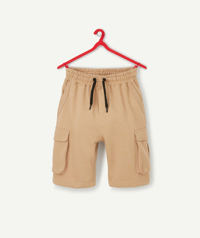 Shirt Tao Categories - STRAIGHT BEIGE COTTON BERMUDA SHORTS WITH POCKETS