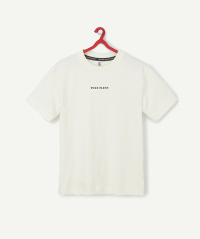 New collection Sub radius in - CREAM COTTON T-SHIRT WITH A MESSAGE IN RELIEF