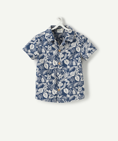 Shirt - polo Tao Categories - BABY BOYS' BLUE SHORT SLEEVE SHIRT WITH A FLORAL PRINT