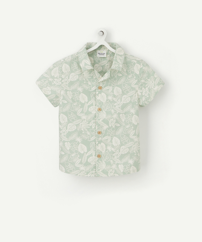 Basics radius - BABY BOYS' SHIRT IN SEA GREEN COTTON PRINTED WITH LEAVES