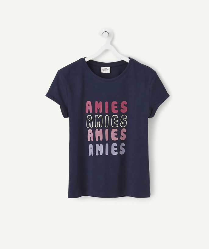 Low prices  radius - NAVY BLUE T-SHIRT IN RECYCLED COTTON WITH COLOURED MESSAGES