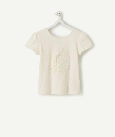 Tee-shirt radius - CREAM T-SHIRT IN ORGANIC COTTON WITH A DESIGN IN SEQUINS