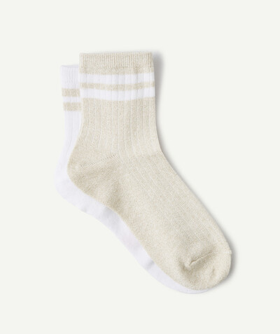 Teen girls' clothing Tao Categories - PACK OF TWO PAIRS OF LONG WHITE AND GOLDEN SOCKS