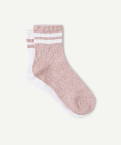 Teen girls' clothing Tao Categories - PACK OF TWO PAIRS OF PINK AND WHITE SPARKLING SOCKS