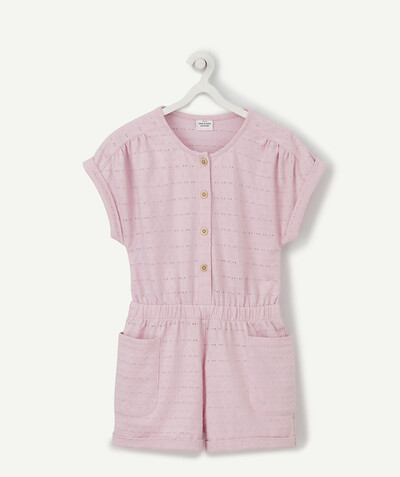 Jumpsuits - Dungarees Tao Categories - PINK SHORT-SLEEVED OPENWORK PLAYSUIT