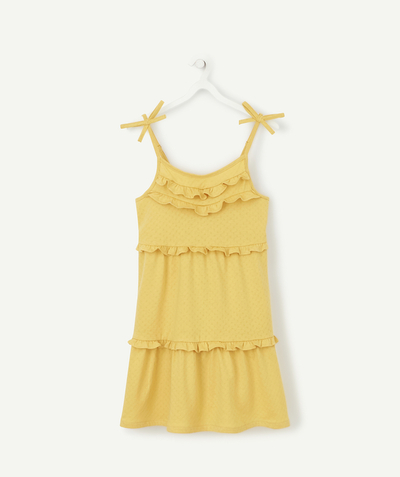 Private sales radius - FRILLY YELLOW DRESS WITH STRAPS IN ORGANIC COTTON
