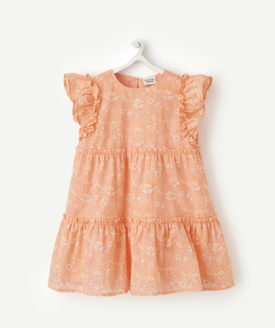 Dress - skirt radius - BABY GIRLS' PINK COTTON RUFFLED DRESS WITH A FLORAL PRINT