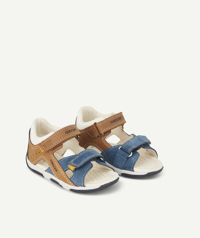 Baby-boy radius - BABY BOYS' BLUE AND CAMEL LEATHER SANDALS