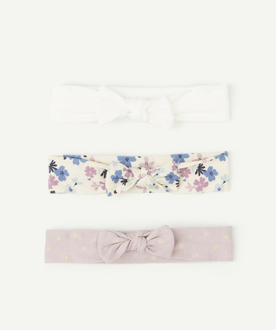 Hair accessories Tao Categories - SET OF THREE BABY GIRLS' PRINTED AND PLAIN COTTON HEADBANDS WITH BOWS