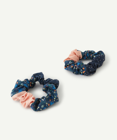 Hair accessories Tao Categories - SET OF TWO GIRLS' NAVY BLUE SCRUNCHIES WITH COLOURFUL PATTERNS