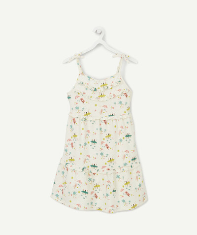 Dress radius - CREAM COTTON DRESS WITH STRAPS AND A HOLIDAY DESIGN