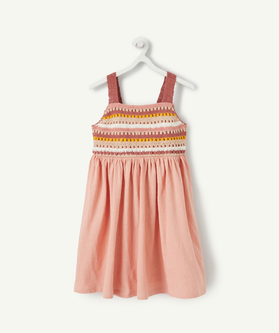 Dress Tao Categories - PINK STRAPPY DRESS WITH COLOURED CROCHET