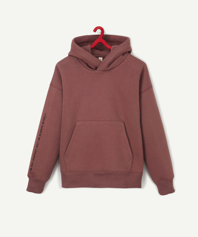 New collection Sub radius in - BURGUNDY SWEATSHIRT WITH A HOOD AND A MESSAGE