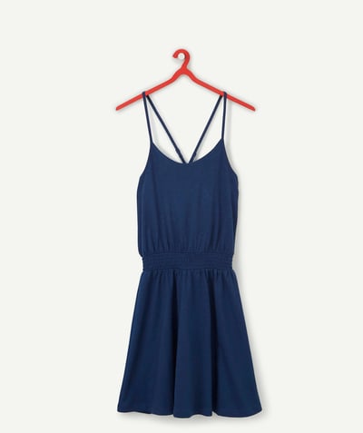 Special Occasion Collection Sub radius in - NAVY BLUE COTTON DRESS WITH CROSSOVER STRAPS