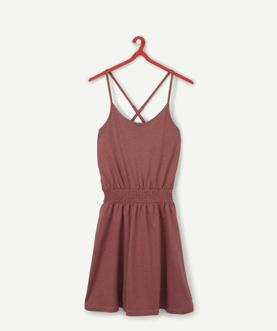 Teen girls' clothing Tao Categories - BURGUNDY COTTON DRESS WITH CROSSOVER STRAPS