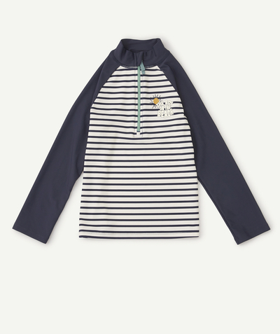 Beach collection radius - BOYS' ANTI-UV SWIM T-SHIRT IN NAVY AND STRIPED RECYCLED FIBRES