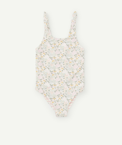 Swimwear family - ONE-PIECE REVERSIBLE FLORAL AND STRIPED SWIMSUIT IN RECYCLED FIBRES