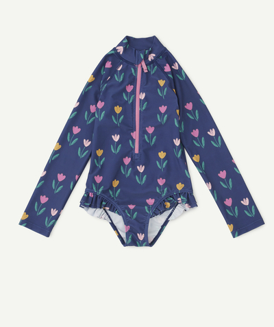 Swimwear family - GIRLS' FLORAL ANTI-UV SWIM JUMPSUIT IN RECYCLED FIBRES