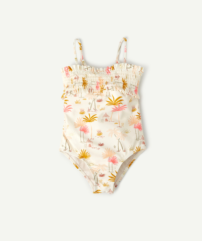 Swimwear family - GIRLS' ONE-PIECE SWIMSUIT, MADE IN RECYCLED FIBRES AND PRINTED